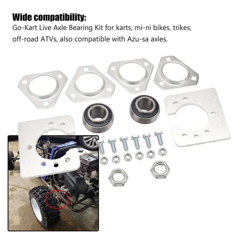 LIZEWEI Go-Kart Live Axle Bearing Kit (1 inch) Compatible with Azusa axles, Also for Go Karts Mi-ni Bikes/Trikes/Off Road ATV - Axle with 3-Hole Flangettes - Image 3